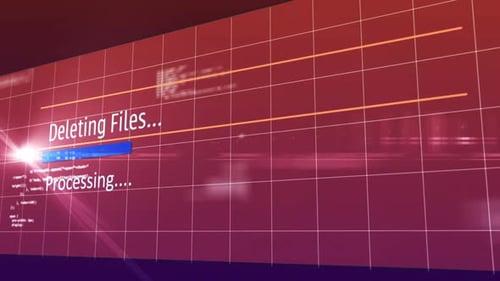 Animation of deleting files text digital interface flickering on screen