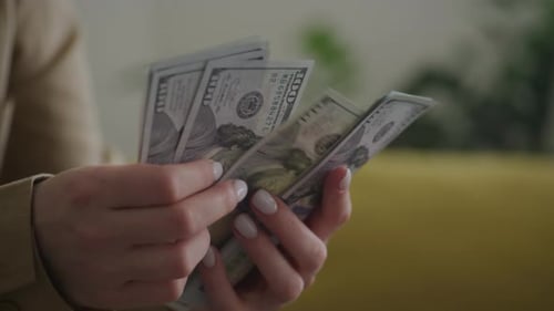 Orbiting Around Money Counting in Hands Close Up