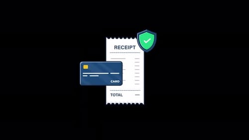 Animated Bank Card with Receipt and Shield. Secure Payment Concept Video - Transparent