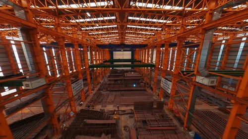 Industrie
de la construction navale. Vue aérienne de l'atelier de construction navale. Le lieu de montage des coques de