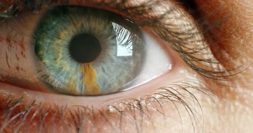 Eye, dilating and iris in vision for awareness and pupil looking in focus with detail of the human