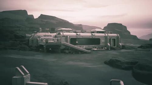 Colonist Base Established on a Distant Planet Under a Cloudy Sky