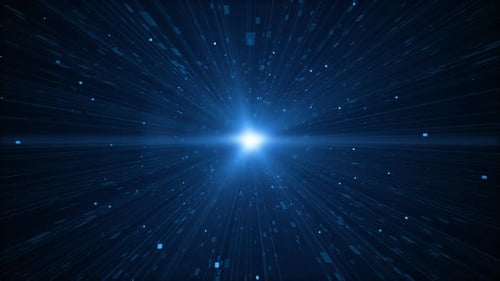 Futuristic Digital Light Tunnel with Particle Flow Background