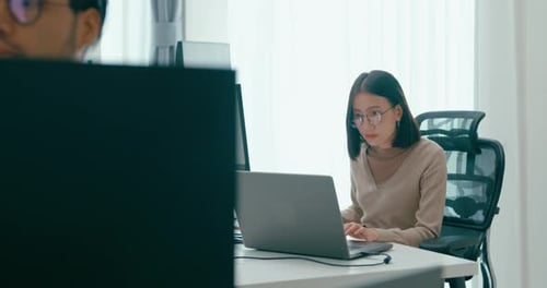 Group Adult Asia male, female freelance typing write prompt AI bot IT app smart program nomad.