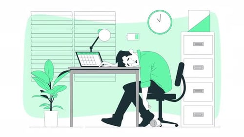 Tired man at office work - Overworked man animation 4k
