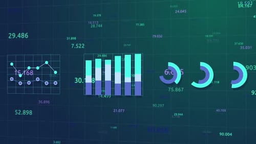 Digital bar charts and glowing data analytics dashboard
