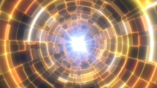 Yellow energy tunnel with glowing bright electric magic lines scientific futuristic hi-tech abstract