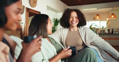 Three Friends Relaxing and Talking at Home