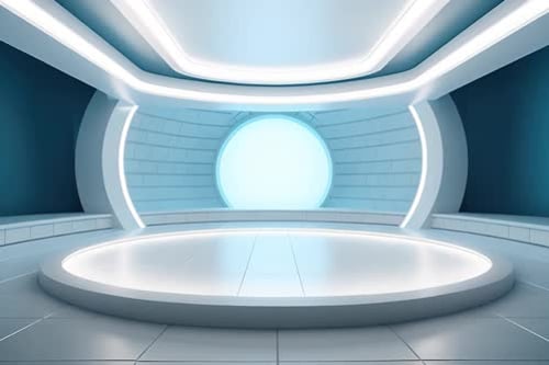 podium Futuristic showcase with platform for product displaying. Empty modern stage display