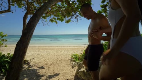 Puerto Morelos, Q.R. / Mexico - January 6, 2016: Couple Walking Out