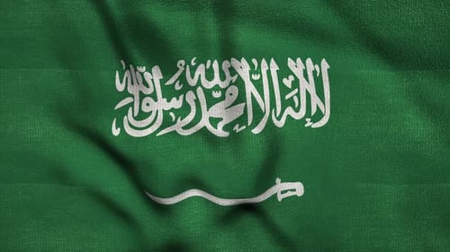 Wellenförmige Flagge Saudi-Arabiens weht in Zeitlupe im Wind und weht buntes Symbol Saudi-Arabisch