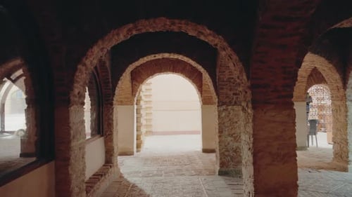 Stone Archways and Architecture in Historic Building