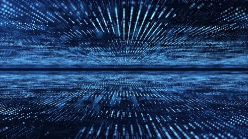 Abstract Digital Data Tunnel with Blue Particles