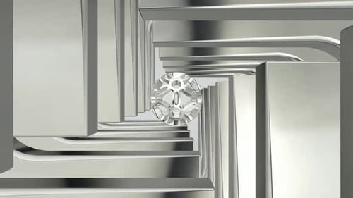 Movement Through a Tunnel of Silver Shapes, Background, Exclusive, 3D Render, Reflection