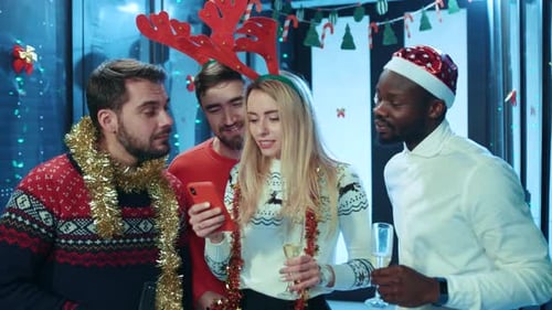 Friends Celebrate Christmas in an Office