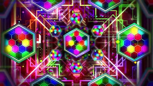 Colorful Neon Hexagons Geometric Loop Background Animation