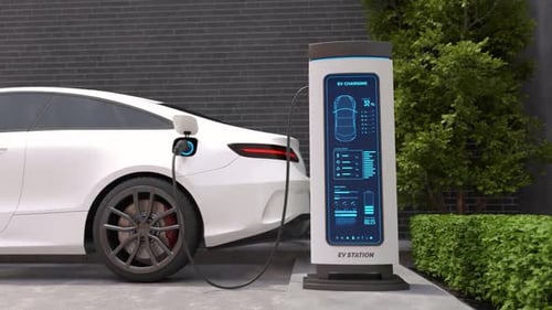 Modern Electric Vehicle Charging Station with White Car