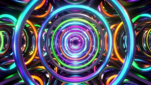 Abstrakter bunter Neonring-Tunnelbewegungshintergrund mit G