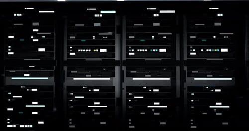 Close Up Of Data Center Storage In The Server Room With Lights 3D Rendering In The Office