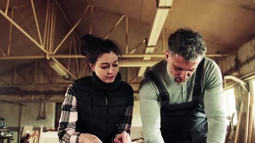 Man and Woman Workers in the Carpentry Workshop, Planning