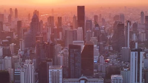 Cityscape Aerial at Golden Hour: Urban Beauty