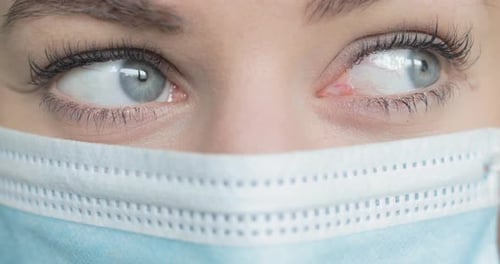 Close Up of Eyes Behind Surgical Mask