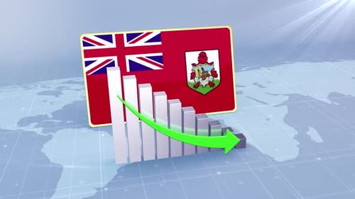 Bermuda Flag With Decrease Bar Chart Graph And Arrow Green