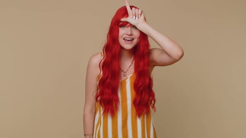 Girl Showing Loser Gesture Blaming Accusing for Unsuccess Disrespect Bullying Abuse Failure Shame