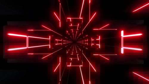 Futuristic red neon tunnel, digital cyberspace journey, abstract tech background