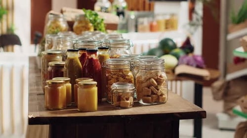 Food Display of Jars with Preserved Goods