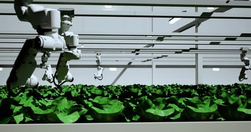 Smart Robotic Farmers Concept, Robot Farmers, Agriculture Technology, Farm Automation