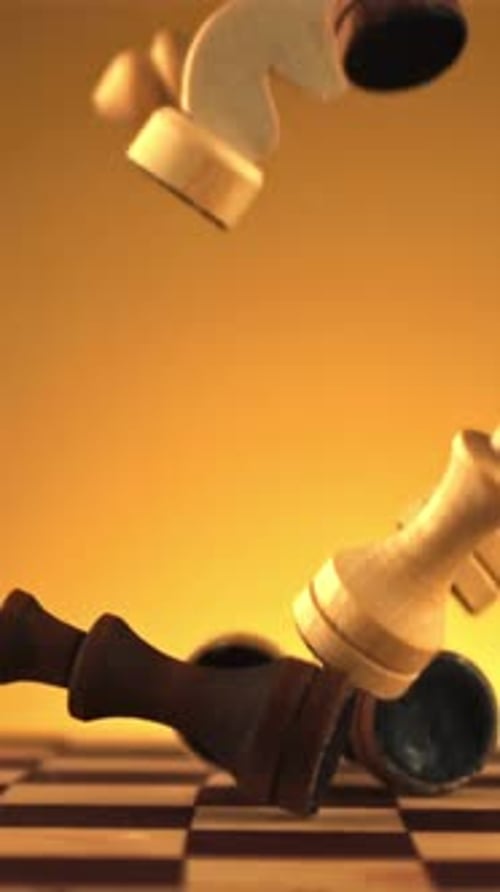 Super Slow Motion on the Chessboard Falling Pieces Filmed on a Highspeed Camera at 1000 Fps