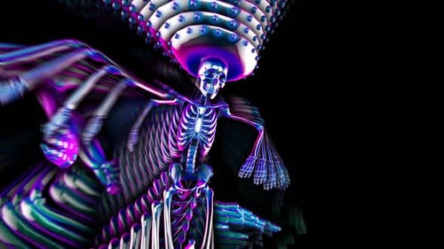 Psychedelic Dancing Skeleton in Sombrero for Celebrations