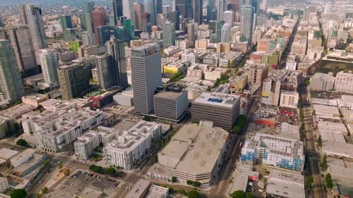 Approaching amazing skyscrapers in the financial downtown Los Angeles, California.
