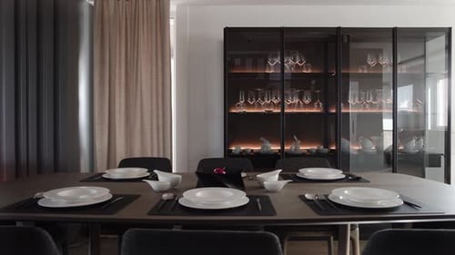 Dining Table Elegantly Set for a Dinner Party