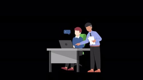 Character Working At Office With Boos Animation 4K On Alpha