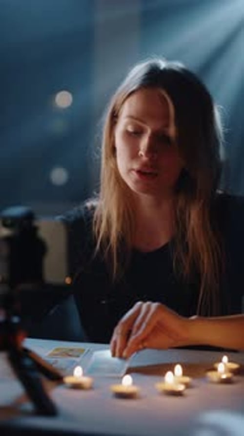 Woman Reading Tarot Cards by Candlelight