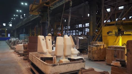 Industrial Crane Lifting Ceramic Molds in Foundry Stock Clip
