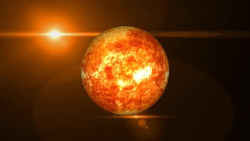 Rotating Fiery Sun Sphere with Bright Lens Flare