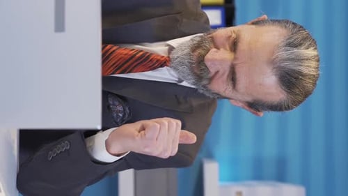 Executive Works at Desk with Laptop Computer