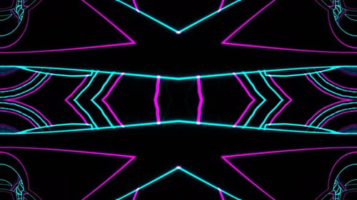 Zyanfarbenes und rosafarbenes Neon, abstrakte endlose Bewegung auf kreisförmigem Kaleidoskop-Hintergrund, VJ Loop in 4K
