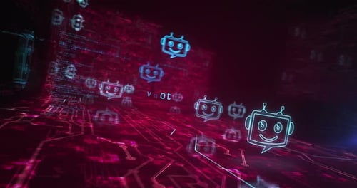 Chatbot ai online assistant support symbols loop cyber concept