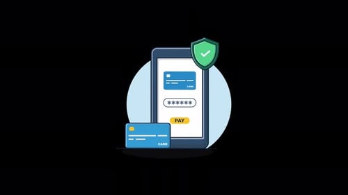 Phone with Bank Card and Shield. Secure Payment Concept Animation Video - Transparent
