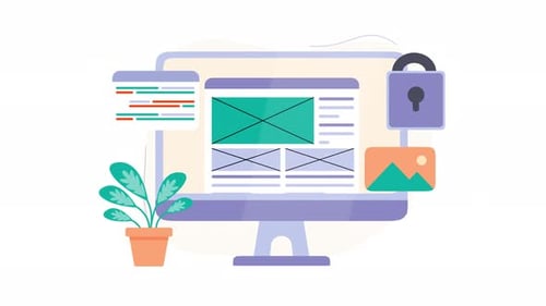 Web development animation coding security focus. Suitable for websites or cybersecurity.