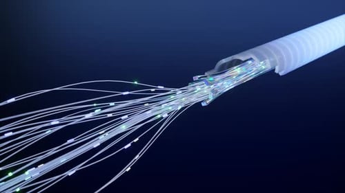 Fiber Optic Cable Showing Data Transmission with Glowing Light Signals