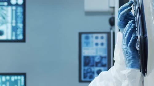 Professional Medical Doctors Working in Hospital Office Making Computer Research Medicine Healthcare