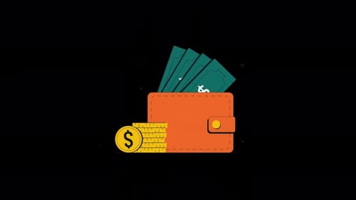 Flat Design Wallet with Money and Coins Animation