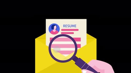 Animated Resume Review with Magnifying Glass Flat Design