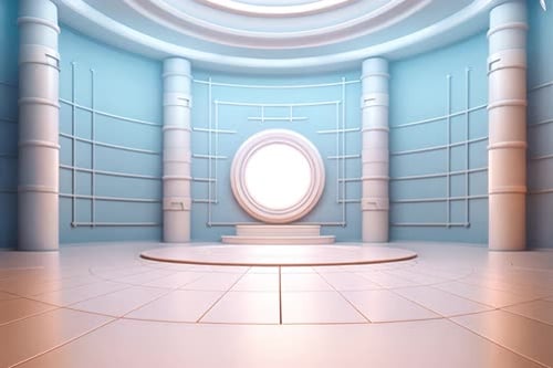 podium Futuristic showcase with platform for product displaying. Empty modern stage display