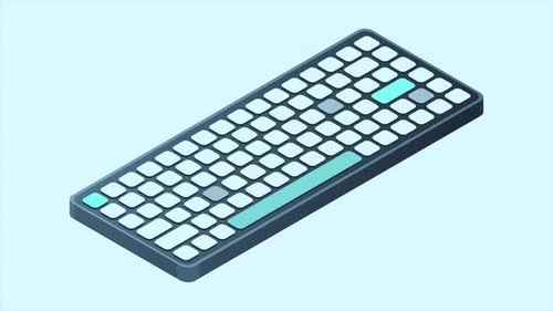 Isometric computer keyboard animation. Personal computer hardware components
